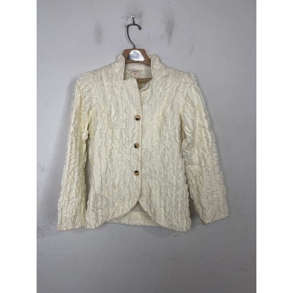 Sundance Ruffled Cotton‎ Blazer Jacket Off White Cream Boho Textured P2 RN106205